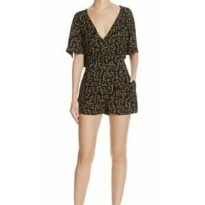 Free People Boho Floral V-Neck Romper with Pockets Size 2
